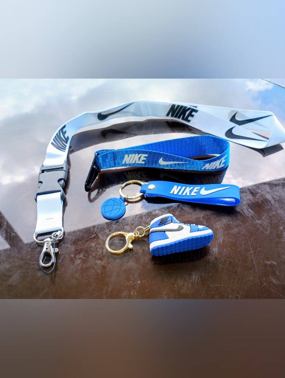 Nike Black and Blue Logo Wrist Key Straps